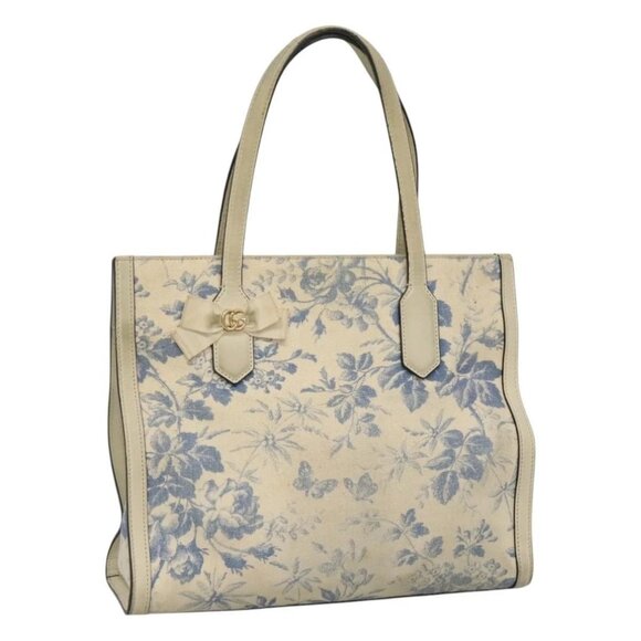 GUCCI Tote Bag Canvas Leather White Blue Auth bs23144 - Picture 1 of 15